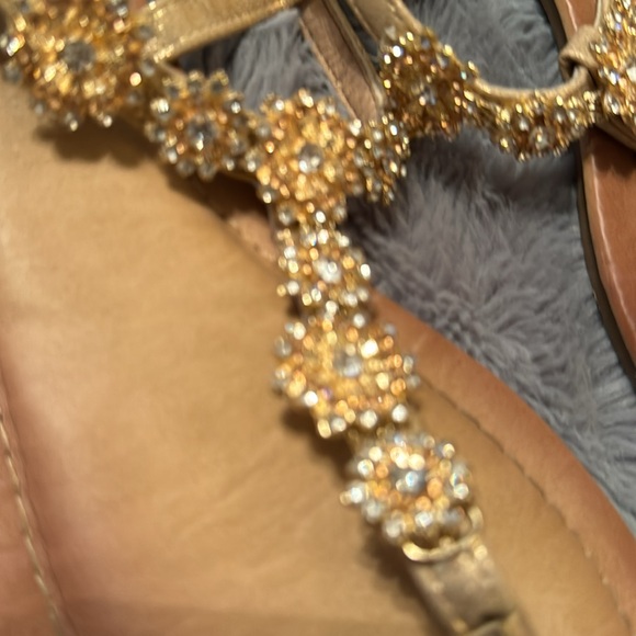 Gold Jeweled Sandals Sz 6.5 - Picture 3 of 6